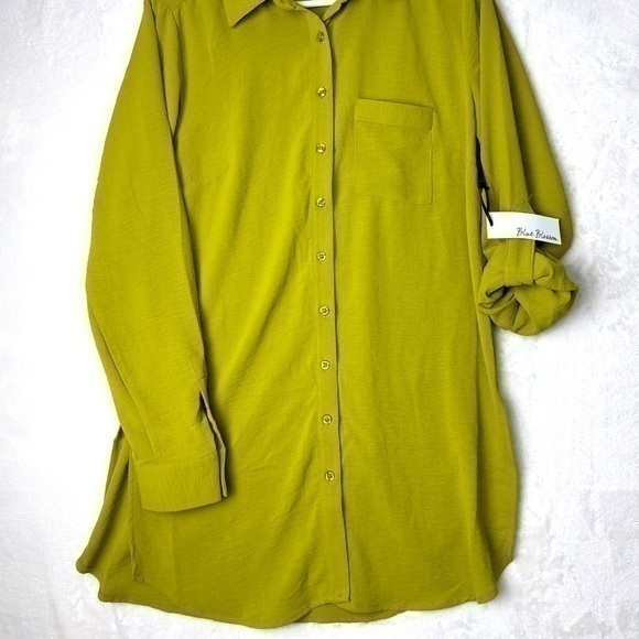 Blue Blossom Tops - Blue Blossom Women’s Avocado Green Button up Blouse with slits on each side​